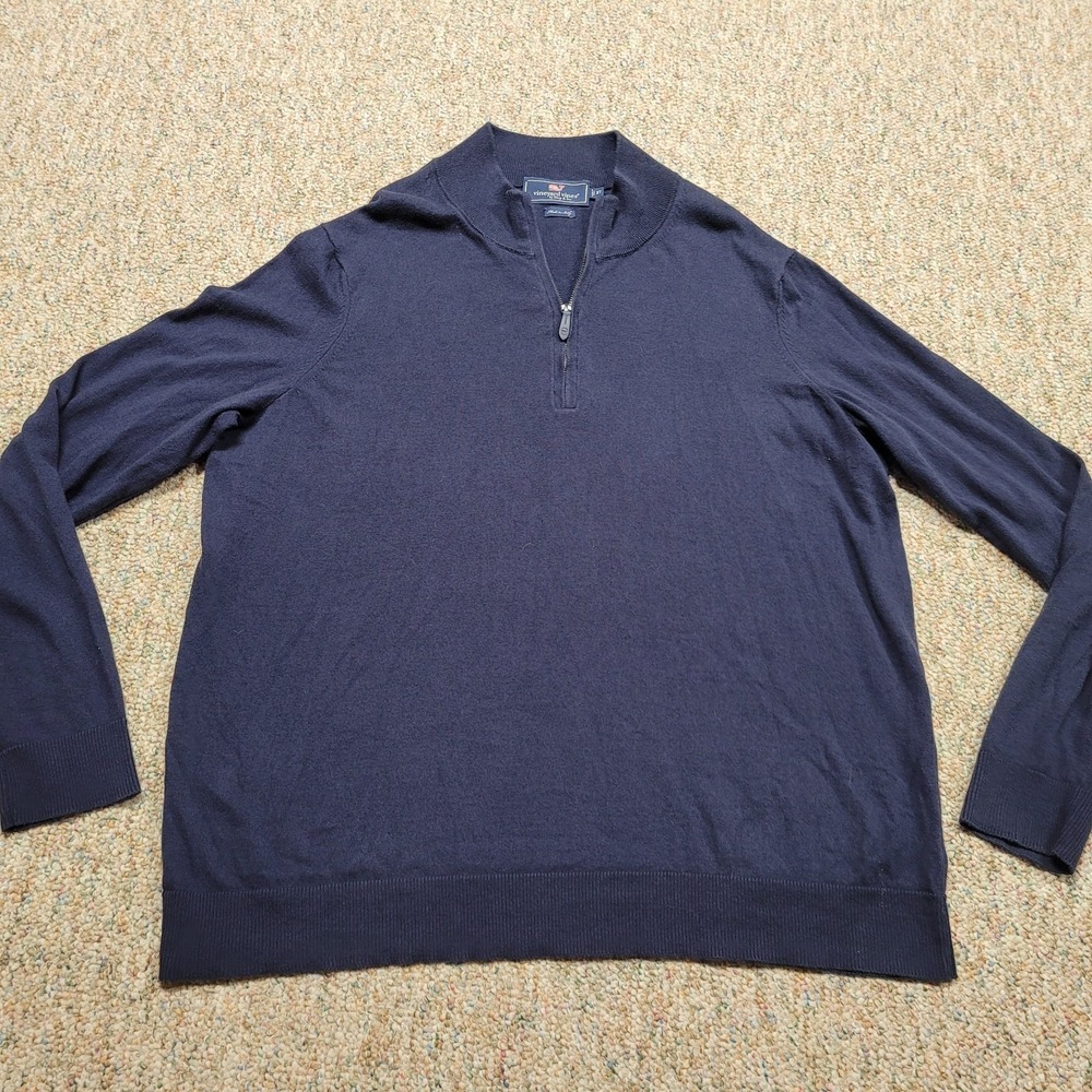 Vineyard Vines Sweater Mens XT Blue‎ Quarter Zip Pullover Cashmere Blend Italy